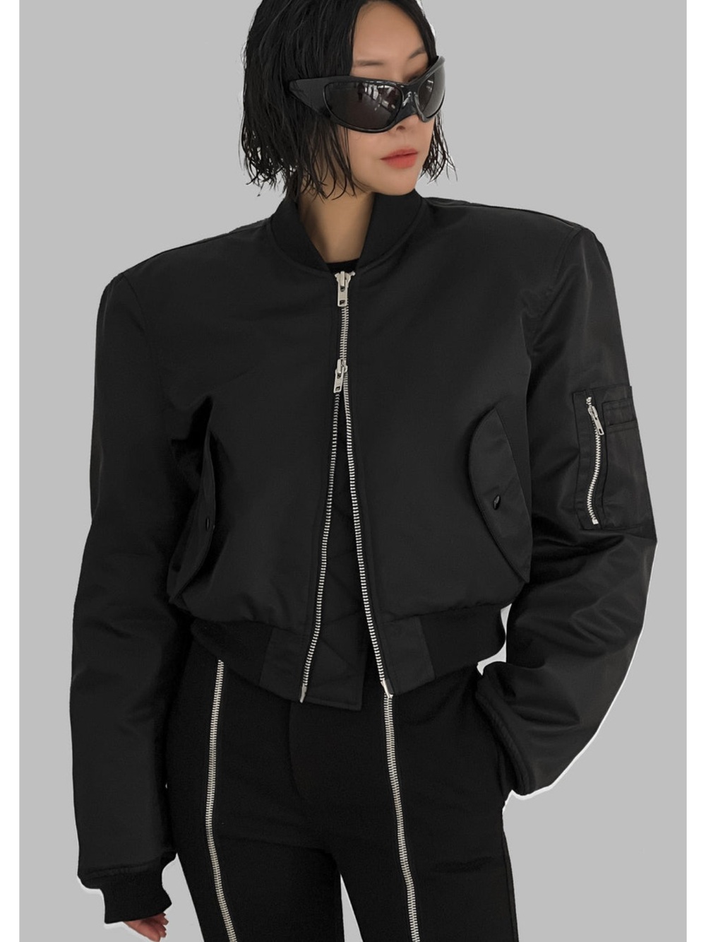 The Frankie Shop Black Cropped Bomber Jacket